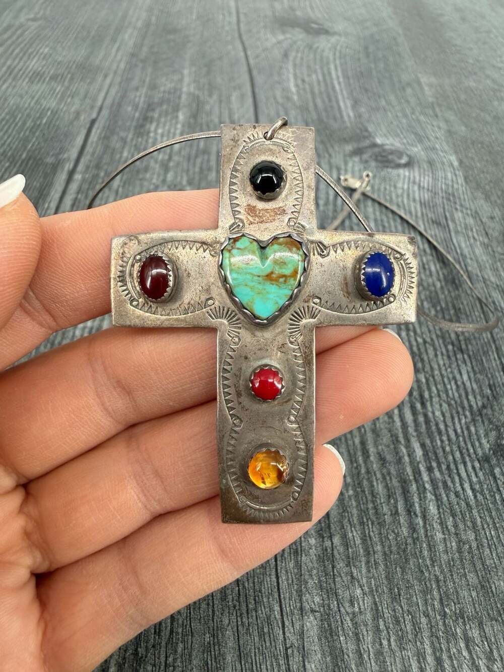 J. Slifka Designs Sterling Silver Multi Gem Cross Pendant Necklace